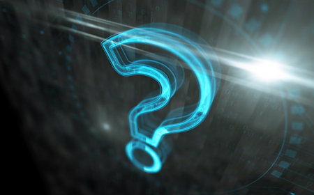 Question mark help and quiz symbol digital concept. Network, cyber technology sign and computer background abstract icon 3d illustration.の写真素材