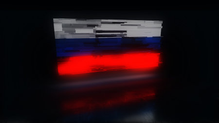 Russia digital technology flag cyber background. Russian Federation banner cyberattack and espionage concept illustration.の写真素材