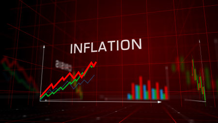 Inflation recession and depression crisis charts and graphs diagram concept 3d illustrationの写真素材