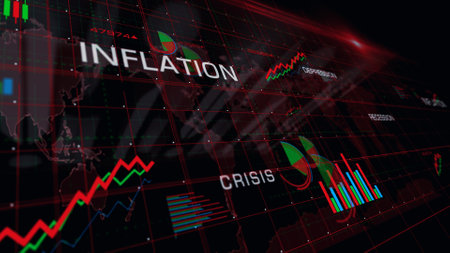 Inflation recession and depression crisis charts and graphs diagram concept 3d illustrationの写真素材