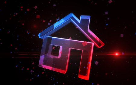 Home IOT smart house ai symbol digital abstract concept holographic glass. Cyber technology and computer background 3d object 3d illustration.の写真素材