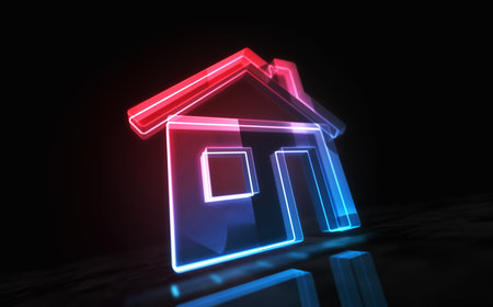 Home IOT smart house ai symbol digital abstract concept holographic glass. Cyber technology and...