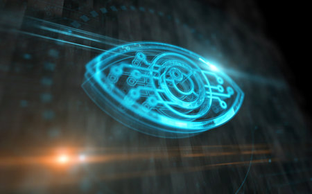 Cyber eye spying and security control symbol digital concept. Network, cyber technology sign and...