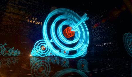 Target business strategy and success motivation symbol digital concept. Network, cyber technology and computer background abstract 3d illustration.の写真素材