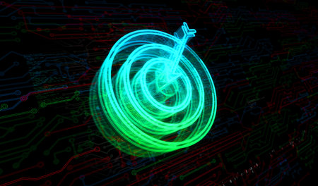 Target business strategy and success motivation symbol digital concept. Network, cyber technology and computer background abstract 3d illustration.の写真素材