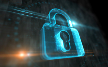 Cyber security and computer data protection with padlock symbol digital concept. Network, cyber technology sign and computer background abstract icon 3d illustration.の写真素材