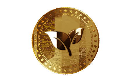 CO2 Neutral and eco friendly isolated gold coin on green screen background. Abstract concept 3d illustration.の写真素材