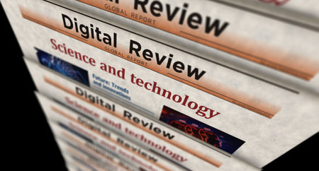 Science and technology innovation in business vintage news and newspaper printing. Abstract concept retro headlines 3d illustration.の写真素材
