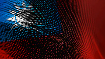 Taiwan digital technology flag cyber background. Taiwanese banner cyberattack and espionage concept illustration.の写真素材