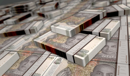 Cambodia money Cambodian riel money pack 3d illustration. 2000 KHR banknote bundle stacks. Concept of finance, cash, economy crisis, business success, recession, bank, tax and debt.の写真素材