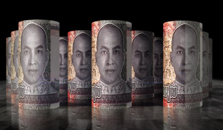 Cambodian money Cambodian riel money rolls 3d illustration. 2000 KHR banknote rolled. Concept of finance, cash, economy crisis, business success, recession, bank, tax and debt.の写真素材