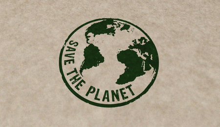 Save the planet stamp icons in few color versions. World environment protection concept 3D rendering illustration.の写真素材