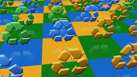 Recycling ecology environment and waste segregation multiply symbol pattern. Abstract concept 3d mosaic icons illustration.の写真素材
