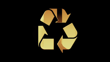 Recycling ecology environment and waste segregation golden metal symbol. Abstract concept 3d icon illustration.の写真素材