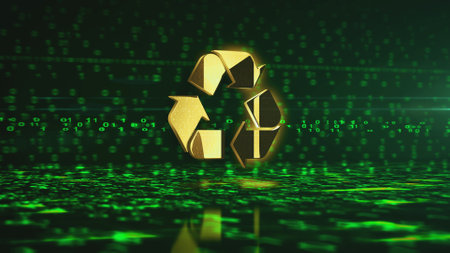 Recycling ecology environment and waste segregation golden metal symbol. Abstract concept 3d icon illustration.の写真素材