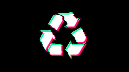 Recycling ecology environment and waste segregation symbol glitch and noise. Abstract concept 3d video distorted icon illustration.の写真素材
