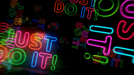 Motivation slogan neon symbol. Success inspiration light color bulbs. Abstract concept 3d illustration.の写真素材