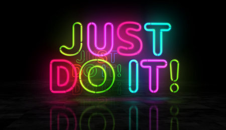 Motivation slogan neon symbol. Success inspiration light color bulbs. Abstract concept 3d illustration.の写真素材