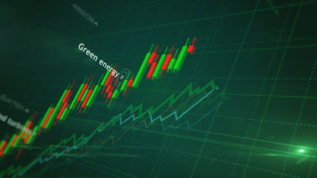 Green energy clean power and sustainable economy charts and graphs diagram concept 3d illustrationの写真素材