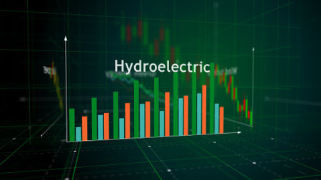 Green energy clean power and sustainable economy charts and graphs diagram concept 3d illustrationの写真素材
