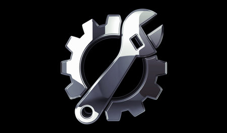 Management setting gear and maintenance fixing golden metal shine symbol concept. Spectacular glowing and reflection light icon abstract object 3d illustration.の写真素材