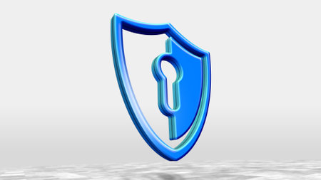 Shield cyber security computer system protection symbol. Abstract concept 3d icon illustrationの写真素材