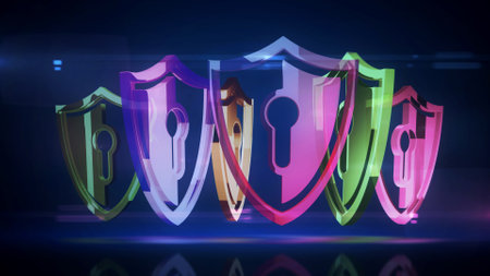 Shield cyber security computer system protection symbol. Abstract concept 3d icon illustrationの写真素材