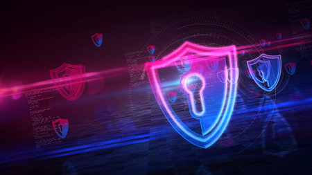 Shield cyber security computer system protection symbol. Abstract concept 3d icon illustrationの写真素材