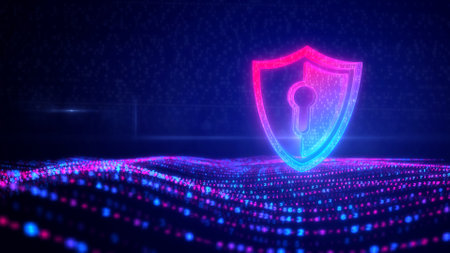 Shield cyber security computer system protection symbol. Abstract concept 3d icon illustrationの写真素材