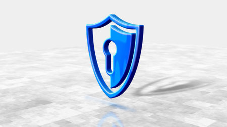 Shield cyber security computer system protection symbol. Abstract concept 3d icon illustrationの写真素材