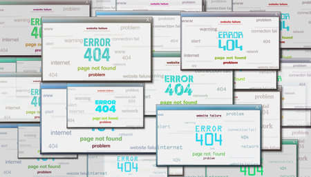 Error 404 web page not found symbol technology concept. Abstract sign on glitch screens 3d illustration.の写真素材