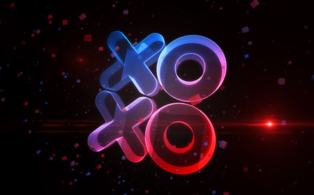 XOXO love and kiss symbol digital abstract concept holographic glass. Cyber technology and computer background 3d object illustration.の写真素材