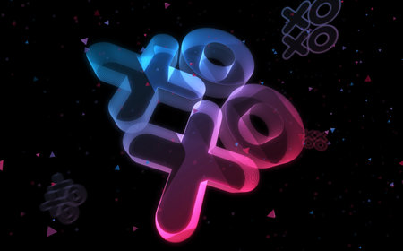 XOXO love and kiss symbol digital abstract concept holographic glass. Cyber technology and computer background 3d object illustration.の写真素材