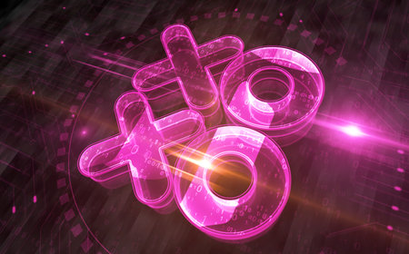 XOXO love and kiss symbol digital concept. Network, cyber technology sign and computer background abstract icon 3d illustration.の写真素材