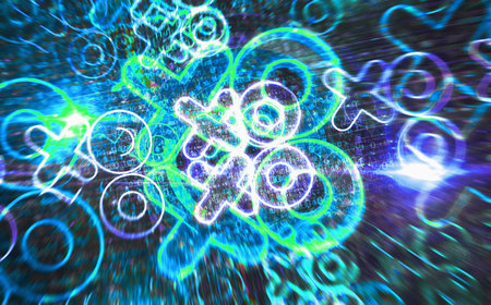 XOXO love and kiss symbol digital concept. Network, cyber technology sign and computer background abstract icon 3d illustration.の写真素材