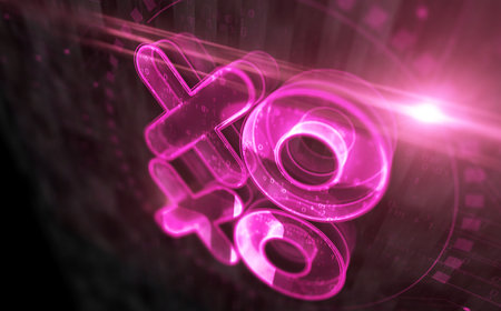 XOXO love and kiss symbol digital concept. Network, cyber technology sign and computer background abstract icon 3d illustration.の写真素材