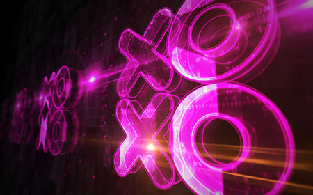 XOXO love and kiss symbol digital concept. Network, cyber technology sign and computer background abstract icon 3d illustration.の写真素材
