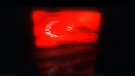 Turkey digital technology flag cyber background. Turkish banner cyberattack and espionage concept illustration.の写真素材