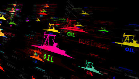 Oil pump petroleum drill symbol technology concept. Abstract sign on glitch screens 3d illustration.の写真素材