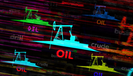 Oil pump petroleum drill symbol technology concept. Abstract sign on glitch screens 3d illustration.の写真素材