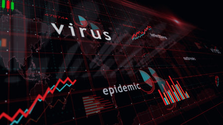 Virus pandemic crisis charts and graphs diagram concept 3d illustrationの写真素材