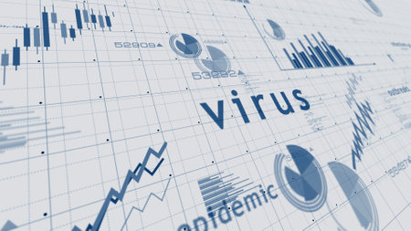 Virus pandemic crisis charts and graphs diagram on paper concept 3d illustrationの写真素材