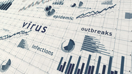 Virus pandemic crisis charts and graphs diagram on paper concept 3d illustrationの写真素材