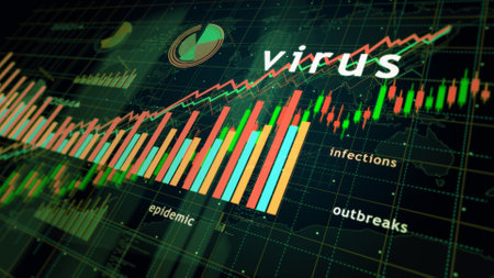 Virus pandemic crisis charts and graphs diagram concept 3d illustrationの写真素材