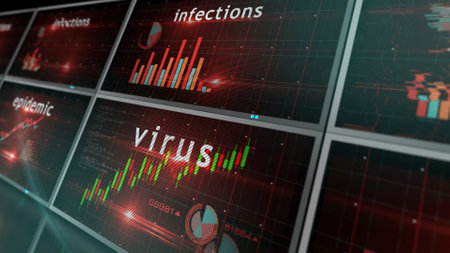 Virus pandemic crisis charts and graphs diagram concept 3d illustrationの写真素材