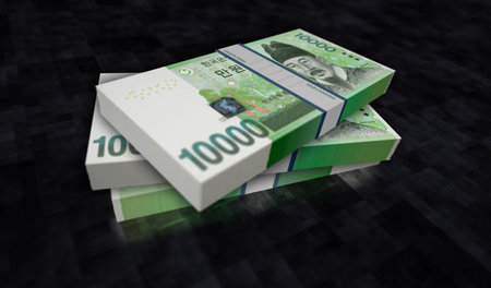 South Korea money South Korean won money pack 3d illustration. 10000 KRW banknote bundle stacks. Concept of finance, cash, economy crisis, business success, recession, bank, tax and debt.の写真素材