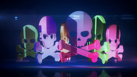 Skull cyber pirates and hacking cyberattack symbol. Abstract concept 3d icon illustration.の写真素材