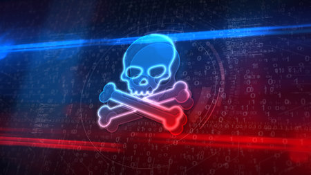 Skull cyber pirates and hacking cyberattack symbol. Abstract concept 3d icon illustration.の写真素材