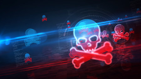 Skull cyber pirates and hacking cyberattack symbol. Abstract concept 3d icon illustration.の写真素材