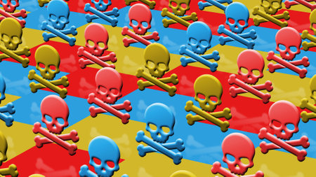 Skull cyber pirates and hacking cyberattack multiply symbol pattern. Abstract concept 3d mosaic icons illustration.の写真素材